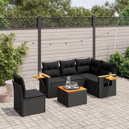 Loungegrupp med dynor 6 delar svart konstrotting