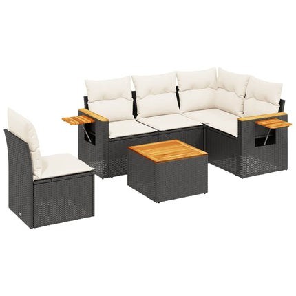 Loungegrupp med dynor 6 delar svart konstrotting