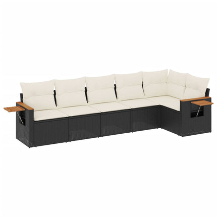 Loungegrupp med dynor 6 delar svart konstrotting