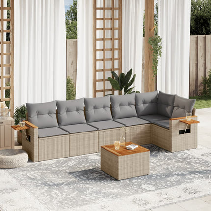 Matgrupp för trädgården med dynor 7 delar beige konstrotting