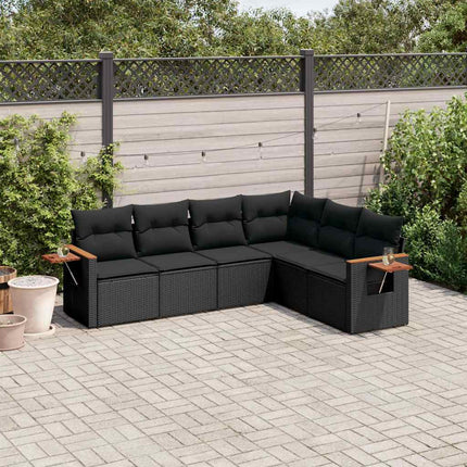 Loungegrupp med dynor 6 delar svart konstrotting