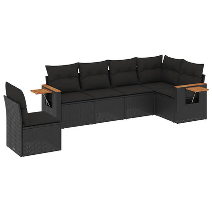 Loungegrupp med dynor 6 delar svart konstrotting