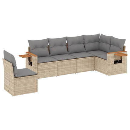 Soffgrupp för trädgården med dynor 6 delar beige konstrotting
