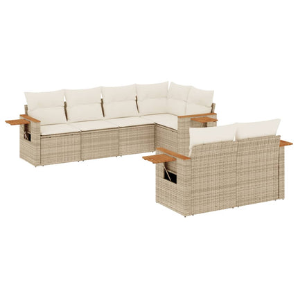 Matgrupp för trädgården med dynor 7 delar beige konstrotting