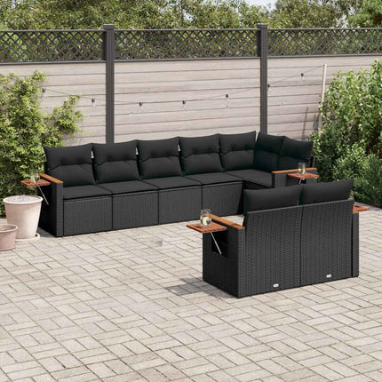 Loungegrupp för trädgården med dynor 8 delar svart konstrotting
