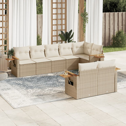 Matgrupp för trädgården med dynor 8 delar beige konstrotting