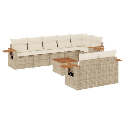 Soffgrupp för trädgården med dynor 9 delar beige konstrotting