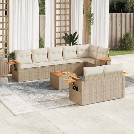 Soffgrupp för trädgården med dynor 9 delar beige konstrotting