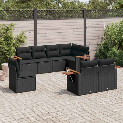 Loungegrupp för trädgården med dynor 8 delar svart konstrotting