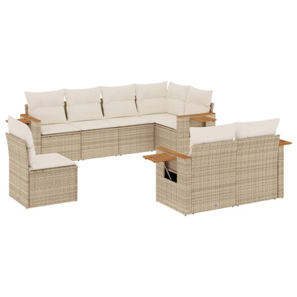 Matgrupp för trädgården med dynor 8 delar beige konstrotting