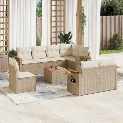 Soffgrupp för trädgården med dynor 9 delar beige konstrotting