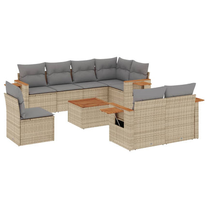 Soffgrupp för trädgården med dynor 9 delar beige konstrotting