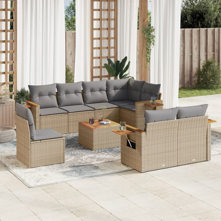 Soffgrupp för trädgården med dynor 9 delar beige konstrotting