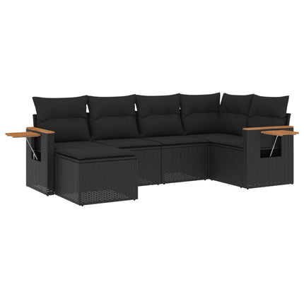 Loungegrupp med dynor 6 delar svart konstrotting