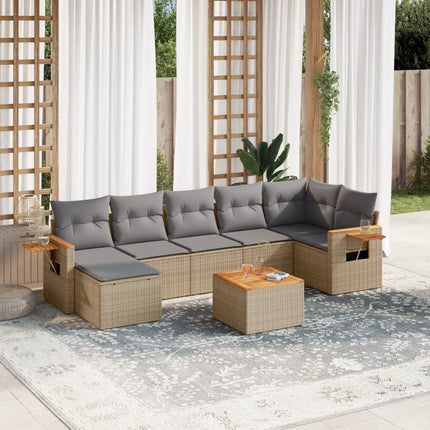 Matgrupp för trädgården med dynor 8 delar beige konstrotting