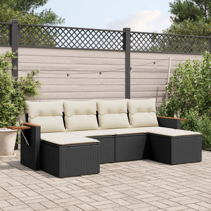 Loungegrupp med dynor 6 delar svart konstrotting