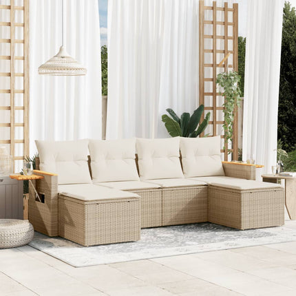 Soffgrupp för trädgården med dynor 6 delar beige konstrotting