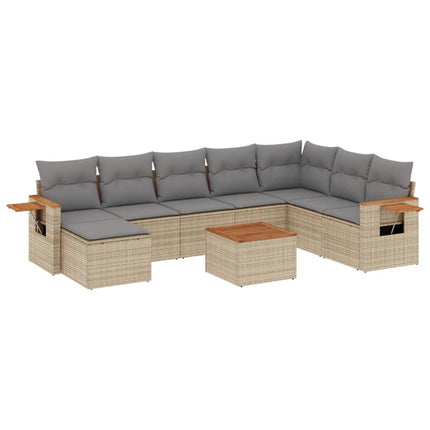 Soffgrupp för trädgården med dynor 9 delar beige konstrotting
