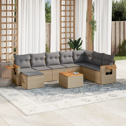 Soffgrupp för trädgården med dynor 9 delar beige konstrotting