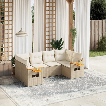 Soffgrupp för trädgården med dynor 6 delar beige konstrotting