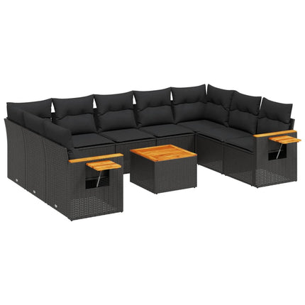 Loungegrupp 10 delar med svarta dynor konstrotting