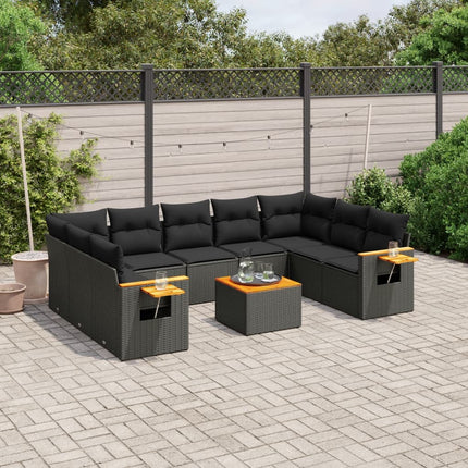 Loungegrupp 10 delar med svarta dynor konstrotting