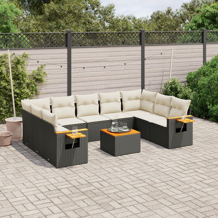 Loungegrupp 10 delar med svarta dynor konstrotting