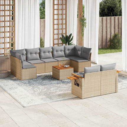 Soffgrupp för trädgård med dynor 10 delar beige konstrotting