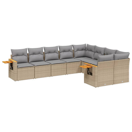 Soffgrupp för trädgården med dynor 9 delar beige konstrotting