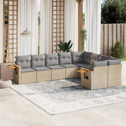Soffgrupp för trädgården med dynor 9 delar beige konstrotting