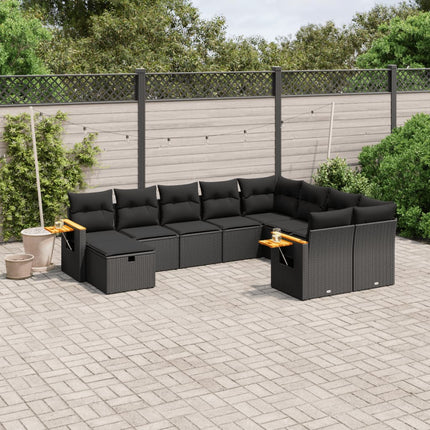Loungegrupp 10 delar med svarta dynor konstrotting