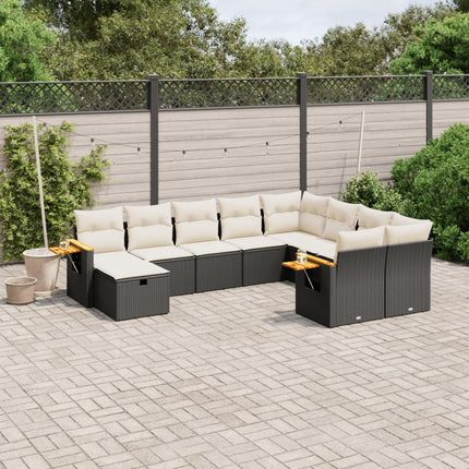 Loungegrupp 10 delar med svarta dynor konstrotting