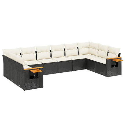 Loungegrupp 10 delar med svarta dynor konstrotting