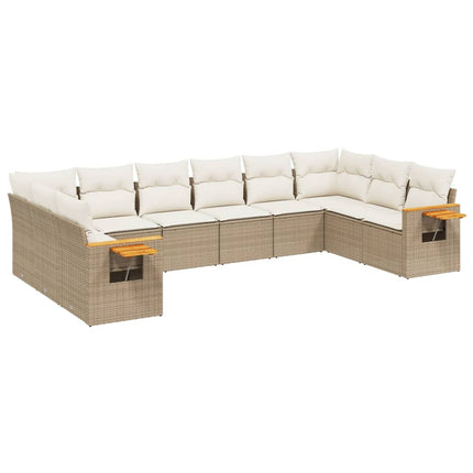 Soffgrupp för trädgård med dynor 10 delar beige konstrotting