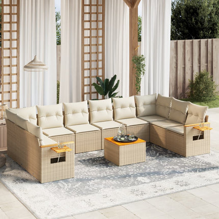 Loungegrupp för trädgården m. dynor 11 delar beige konstrotting
