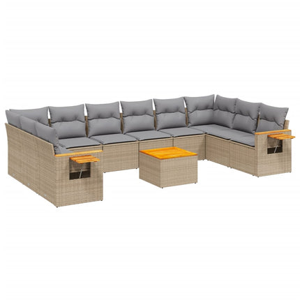 Loungegrupp för trädgården m. dynor 11 delar beige konstrotting
