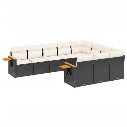 Loungegrupp 10 delar med svarta dynor konstrotting