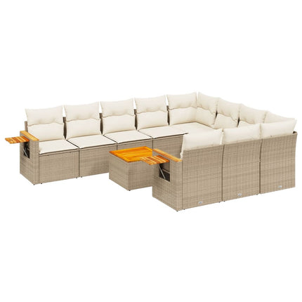 Loungegrupp för trädgården m. dynor 11 delar beige konstrotting