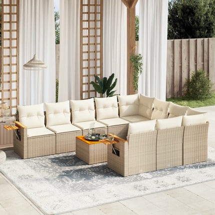 Loungegrupp för trädgården m. dynor 11 delar beige konstrotting