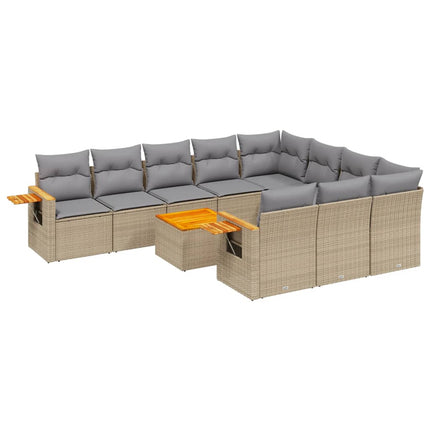 Loungegrupp för trädgården m. dynor 11 delar beige konstrotting