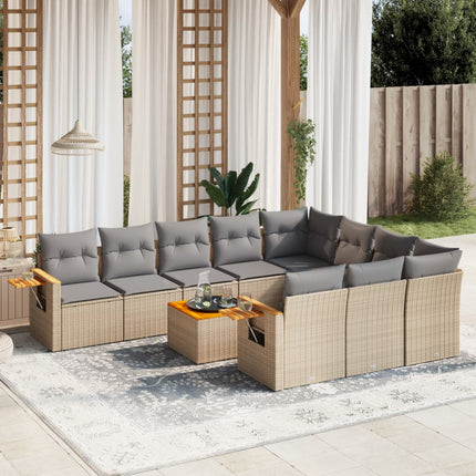 Loungegrupp för trädgården m. dynor 11 delar beige konstrotting