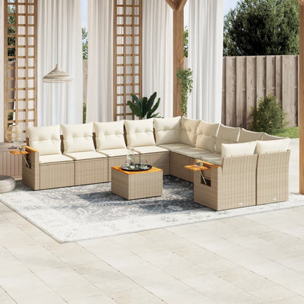 Loungegrupp för trädgården m. dynor 11 delar beige konstrotting