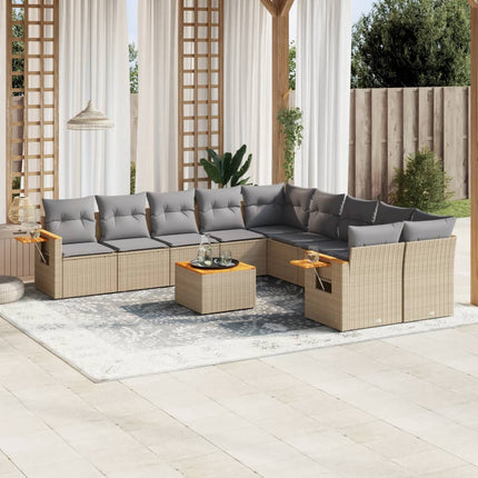 Loungegrupp för trädgården m. dynor 11 delar beige konstrotting