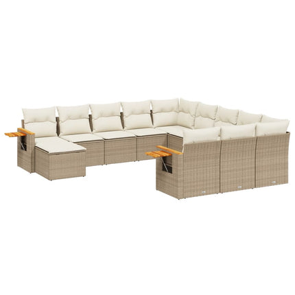 Loungegrupp för trädgården m. dynor 11 delar beige konstrotting