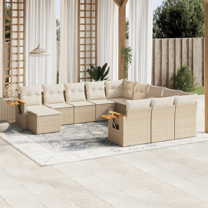 Loungegrupp för trädgården m. dynor 11 delar beige konstrotting