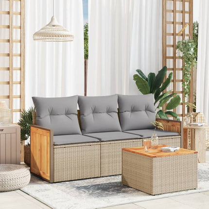 Soffgrupp för trädgård med dynor 4 delar beige konstrotting