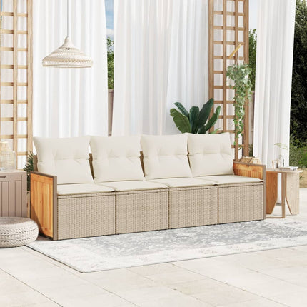 Soffgrupp för trädgård med dynor 4 delar beige konstrotting
