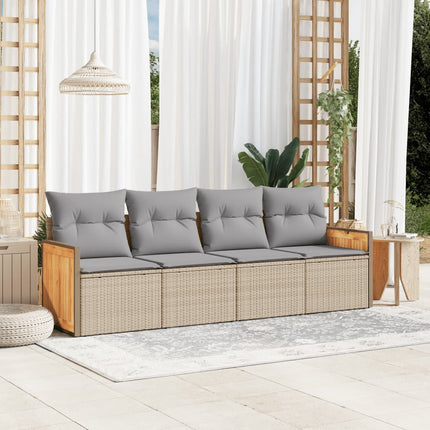 Soffgrupp för trädgård med dynor 4 delar beige konstrotting