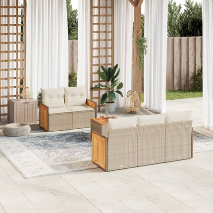 Soffgrupp för trädgården med dynor 6 delar beige konstrotting