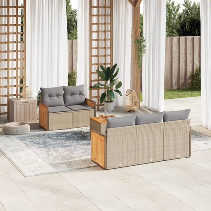 Soffgrupp för trädgården med dynor 6 delar beige konstrotting